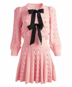 Alice + Olivia Kitty Bow Front Sweater Dress Pink Black