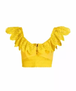 Alice + Olivia Bleeker Ruffled Lace Crop Top