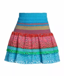 Alice + Olivia Bethie Smocked Cotton Tiered Mini Skirt