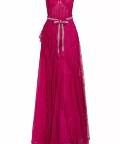 Alice + Olivia Bree Draped Lace Gown