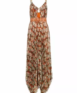 Alice + Olivia Gloria Floral Print Silk-Blend Chain Maxi Dress