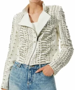 Alice + Olivia Jace Embellished Leather Moto Jacket