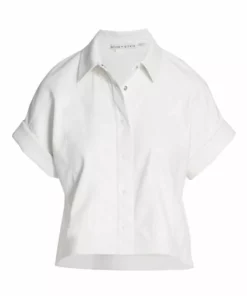 Alice + Olivia Edyth Vegan Leather Short-Sleeve Shirt