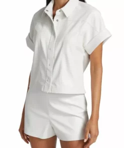 Alice + Olivia Edyth Vegan Leather Short-Sleeve Shirt -Alice + Olivia Sales unnamed file 1376
