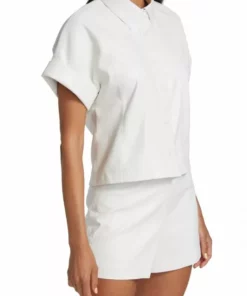 Alice + Olivia Edyth Vegan Leather Short-Sleeve Shirt -Alice + Olivia Sales unnamed file 1377