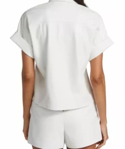 Alice + Olivia Edyth Vegan Leather Short-Sleeve Shirt -Alice + Olivia Sales unnamed file 1378