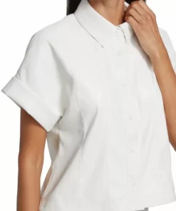 Alice + Olivia Edyth Vegan Leather Short-Sleeve Shirt -Alice + Olivia Sales unnamed file 1379