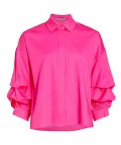 Alice + Olivia Edyth Gathered-Sleeve Shirt