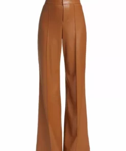Alice + Olivia Dylan Wide-Leg Vegan Leather Pants Camel