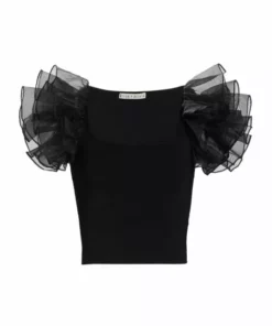 Alice + Olivia Merida Ruffle-Sleeve Crop Top