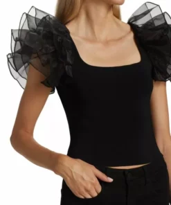 Alice + Olivia Merida Ruffle-Sleeve Crop Top -Alice + Olivia Sales unnamed file 1532