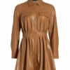 Alice + Olivia Malina Vegan Leather Shirtdress Almond