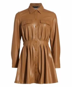 Alice + Olivia Malina Vegan Leather Shirtdress Almond