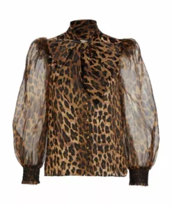Alice + Olivia Brentley Leopard-Print Tie-Neck Blouse