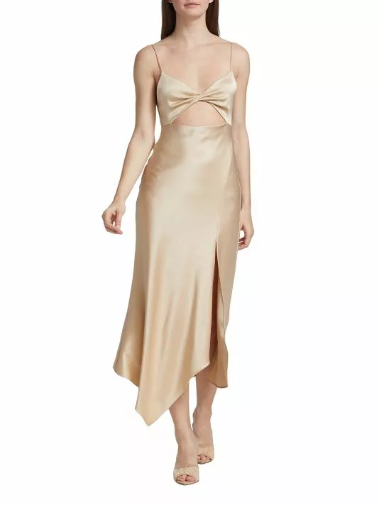 Alice + Olivia Harmony Twist Asymmetric Midi-Dress Black 2 Alice + Olivia Harmony Twist Asymmetric Midi-Dress Black - Image 2