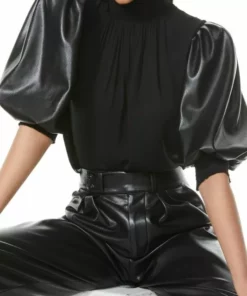 Alice + Olivia Carmina Faux Leather Puff-Sleeves Top -Alice + Olivia Sales unnamed file 1764