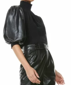 Alice + Olivia Carmina Faux Leather Puff-Sleeves Top -Alice + Olivia Sales unnamed file 1765