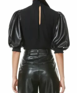 Alice + Olivia Carmina Faux Leather Puff-Sleeves Top -Alice + Olivia Sales unnamed file 1766
