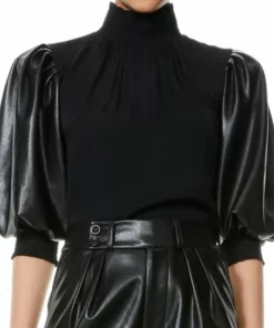 Alice + Olivia Carmina Faux Leather Puff-Sleeves Top -Alice + Olivia Sales unnamed file 1767
