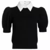 Alice + Olivia Chase Puff-Sleeve Sweater Black White