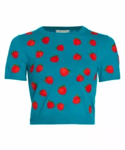 Alice + Olivia Ciara Embroidered Strawberry Cropped Sweater