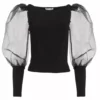 Alice + Olivia Abella Tulle Puff-Sleeve Blouse