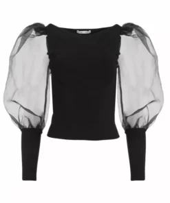 Alice + Olivia Abella Tulle Puff-Sleeve Blouse