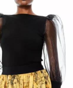 Alice + Olivia Abella Tulle Puff-Sleeve Blouse -Alice + Olivia Sales unnamed file 1881