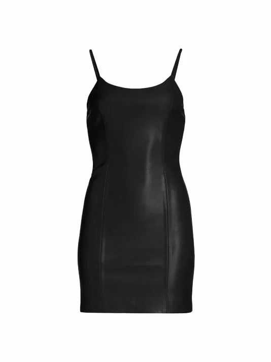 Alice + Olivia Nelle Vegan Leather Mini Slipdress Camel 1 Alice + Olivia Nelle Vegan Leather Mini Slipdress Camel