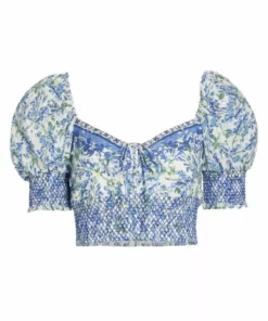 Alice + Olivia Crawford Floral Smocked Cotton Crop Top