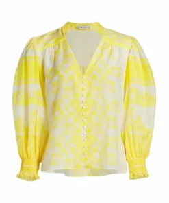 Alice + Olivia Serena Cotton-Silk Bishop Sleeve Blouse