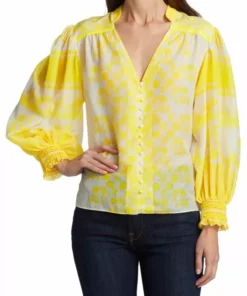 Alice + Olivia Serena Cotton-Silk Bishop Sleeve Blouse -Alice + Olivia Sales unnamed file 2097