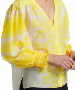 Alice + Olivia Serena Cotton-Silk Bishop Sleeve Blouse -Alice + Olivia Sales unnamed file 2100