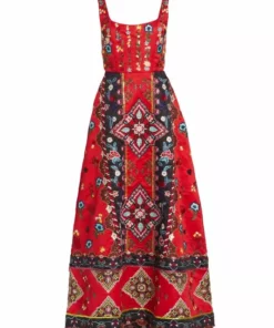 Alice + Olivia Pam Embroidered Satin Maxi Dress