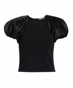 Alice + Olivia Cici Raglan Puff Sleeve Top Black