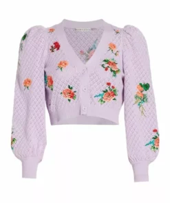 Alice + Olivia Morita Puff-Sleeve Cropped Cardigan