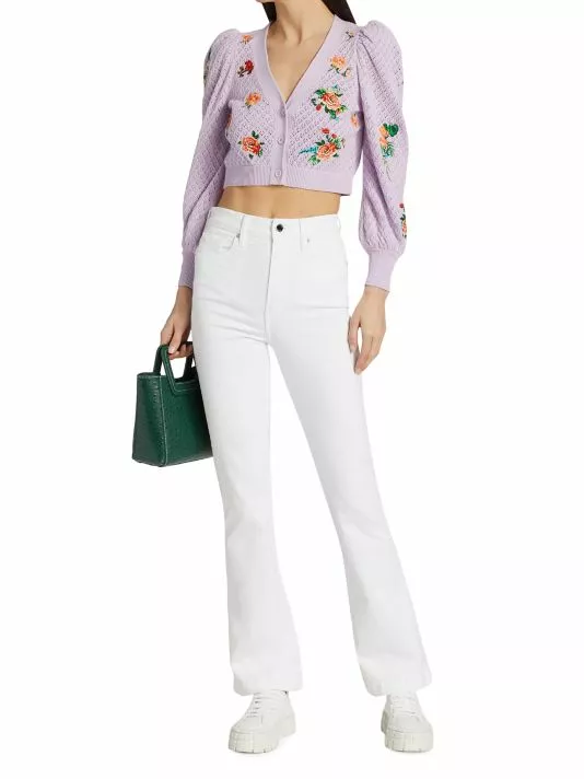Alice + Olivia Morita Puff-Sleeve Cropped Cardigan 2 Alice + Olivia Morita Puff-Sleeve Cropped Cardigan - Image 2