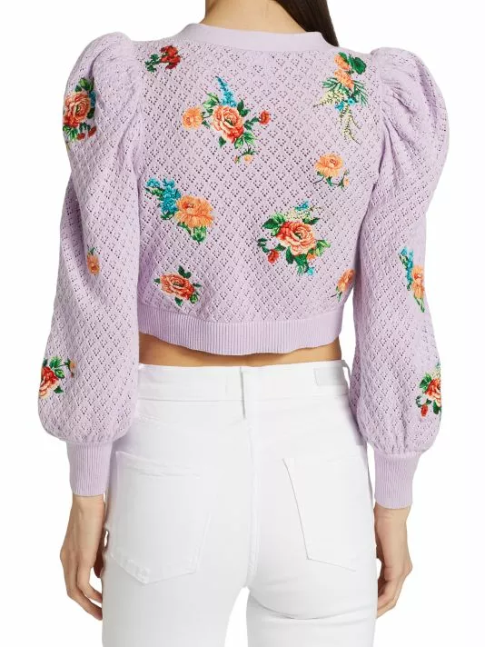 Alice + Olivia Morita Puff-Sleeve Cropped Cardigan 5 Alice + Olivia Morita Puff-Sleeve Cropped Cardigan - Image 5
