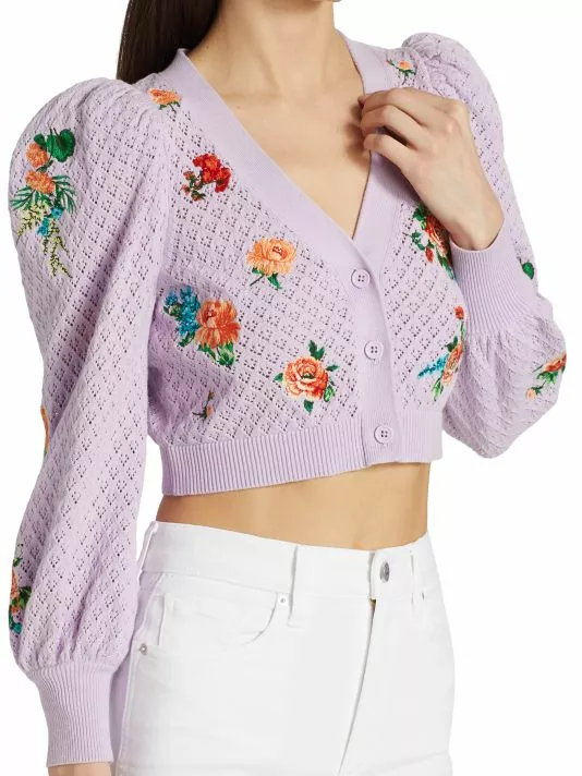 Alice + Olivia Morita Puff-Sleeve Cropped Cardigan 6 Alice + Olivia Morita Puff-Sleeve Cropped Cardigan - Image 6