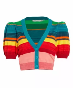 Alice + Olivia Romi Striped Puff-Sleeve Cardigan