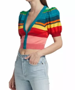 Alice + Olivia Romi Striped Puff-Sleeve Cardigan -Alice + Olivia Sales unnamed file 2410