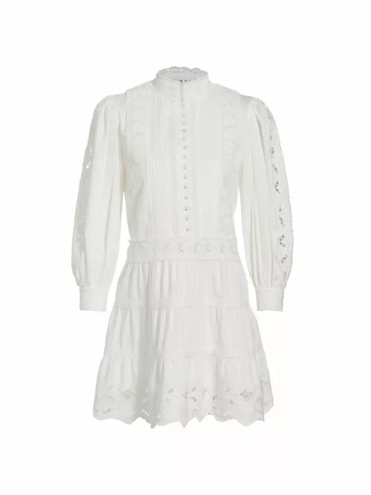 Alice + Olivia Clark Lace Tiered Minidress Off White 1 Alice + Olivia Clark Lace Tiered Minidress Off White