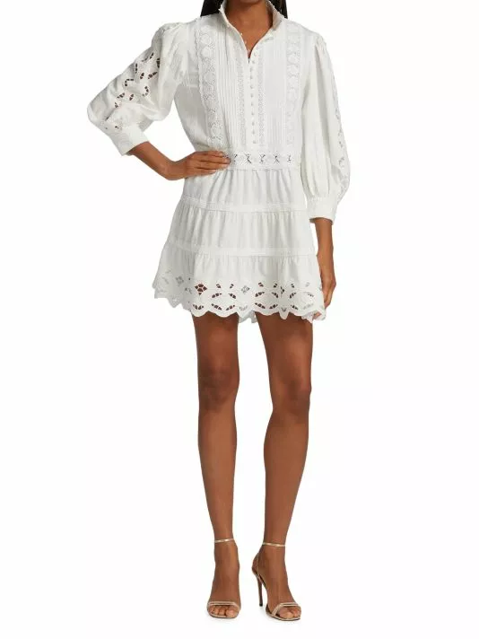 Alice + Olivia Clark Lace Tiered Minidress Off White 2 Alice + Olivia Clark Lace Tiered Minidress Off White - Image 2