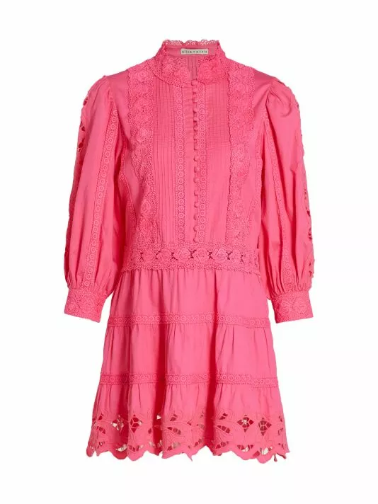 Alice + Olivia Clark Lace Tiered Minidress Off White 3 Alice + Olivia Clark Lace Tiered Minidress Off White - Image 3