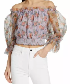 Alice + Olivia Caprina Silk Puff-Sleeve Crop Top -Alice + Olivia Sales unnamed file 2709