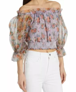 Alice + Olivia Caprina Silk Puff-Sleeve Crop Top -Alice + Olivia Sales unnamed file 2710