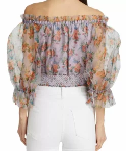 Alice + Olivia Caprina Silk Puff-Sleeve Crop Top -Alice + Olivia Sales unnamed file 2711