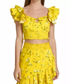 Alice + Olivia Shanae Ruffled Cotton-Blend Crop Top -Alice + Olivia Sales unnamed file 282