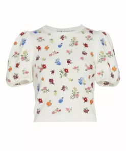 Alice + Olivia Risa Embroidered Puff-Sleeve Top