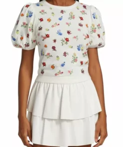 Alice + Olivia Risa Embroidered Puff-Sleeve Top -Alice + Olivia Sales unnamed file 293